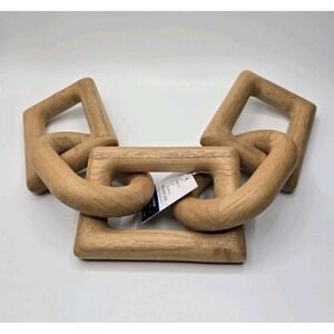 New Oversized Wooden Chain Link Sculpture Handcarved Natural Teak Finish NWT